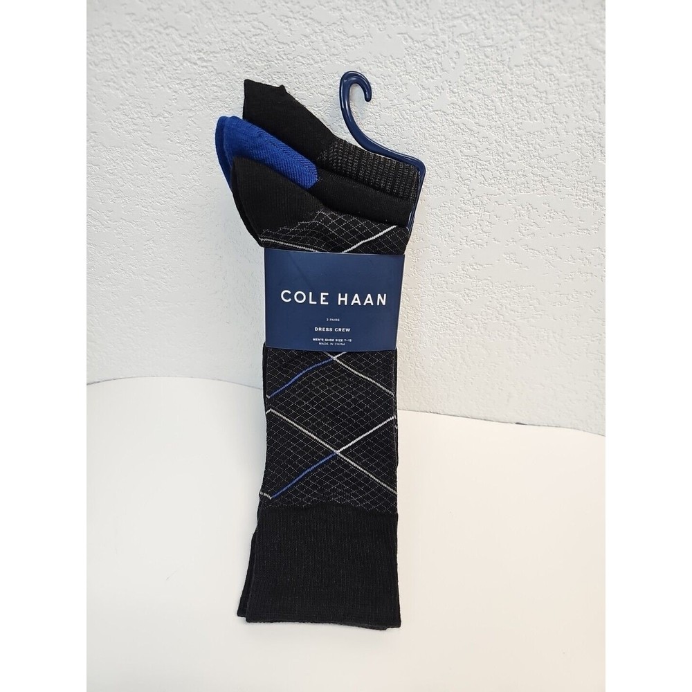 Cole Haan Socks Men Shoe Size 7-12 Black 3 Pair Stretch Smooth Toe Dress Crew